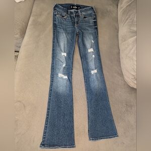 Women's Hollister Distressed Boot Cut Blue Jeans